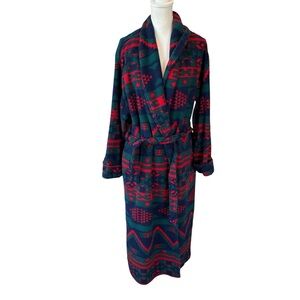 Vtg Cypress Cozy Women's Patterned Robe blue red Aztec preppy women large belted